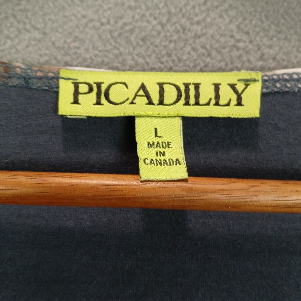 Picadilly Tunic Top Womens Large Dusty Blue Geometric Asymmetric Hem Round Neck - Picture 3 of 6